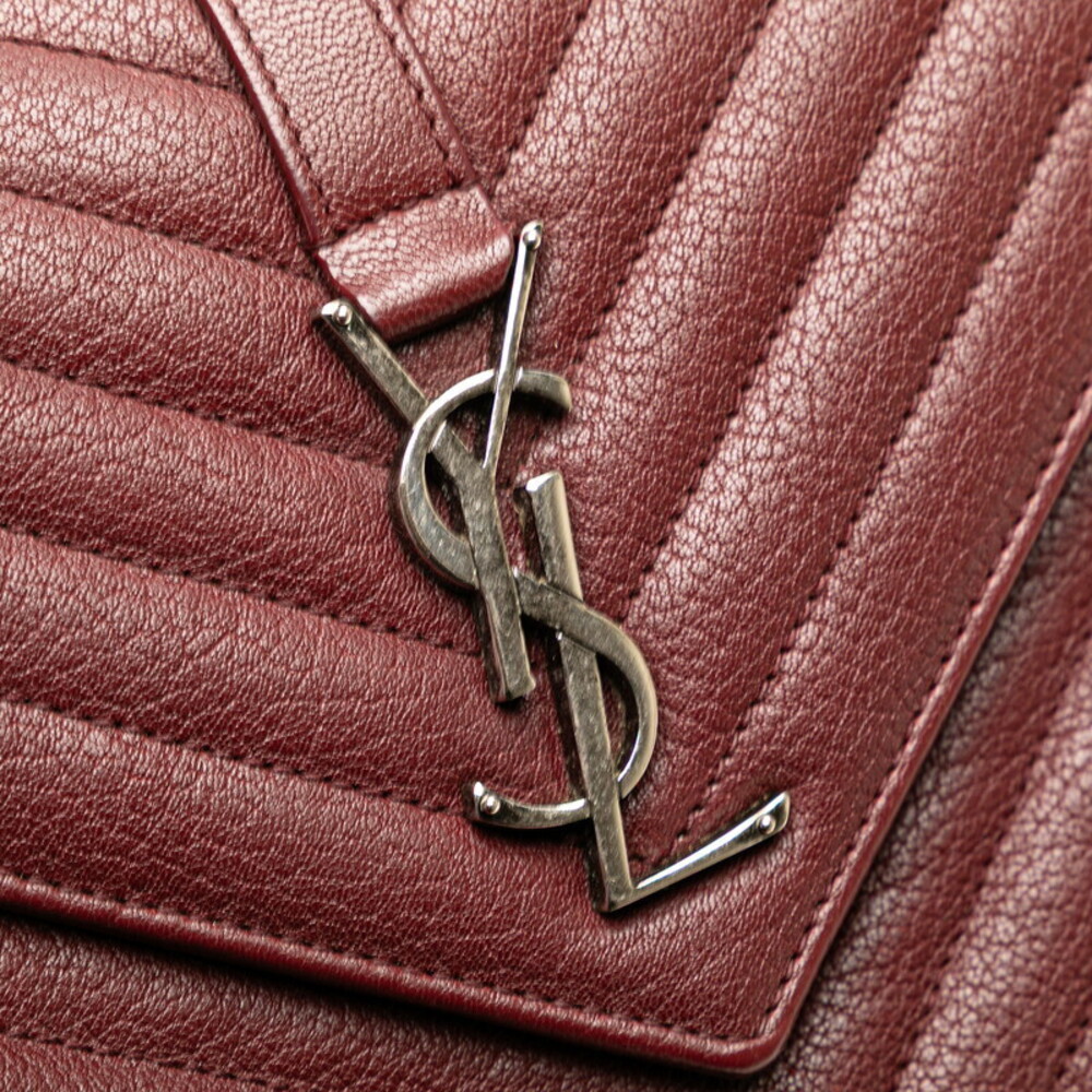 Saint Laurent YSL logo college bag handbag shoulder Wine Red red silver leather - Picture 5 of 9